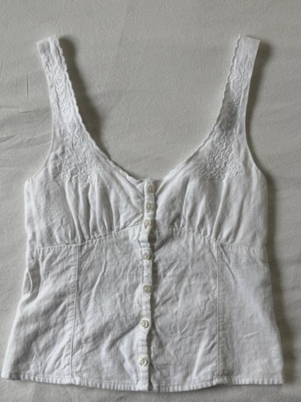 Hollister Linen Blend Tank With Floral Embroidery
